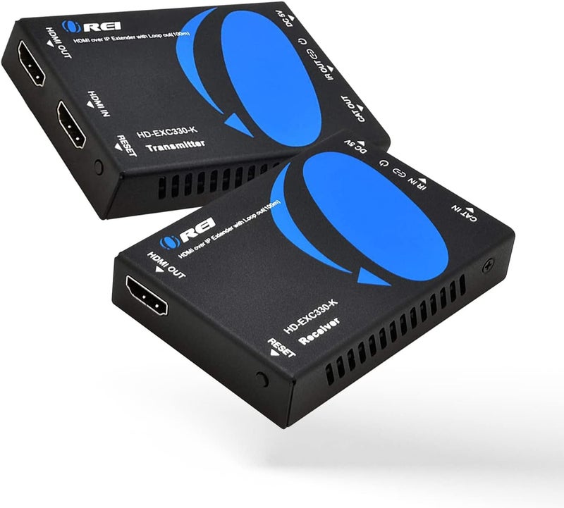 OREI HDMI over Ethernet Extender Over CAT5/CAT6 over IP one to many option, with IR Upto 330 Feet - Loop Out - 1080P Full HD Signal Distribution (HD-EXM330-K) - Image 1